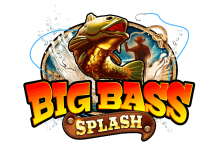 Big Bass Splash promotional artwork showing the fisherman mascot casting a rod beside the bass fish character above turquoise water and a sandstone canyon