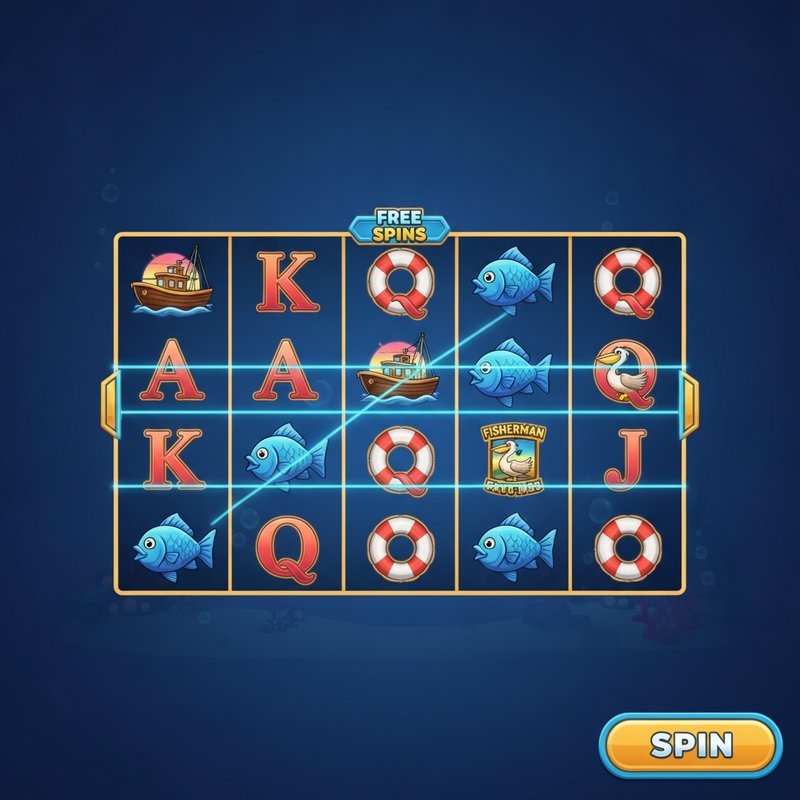 Fishin Frenzy gameplay showing active paylines across the five-reel three-row grid