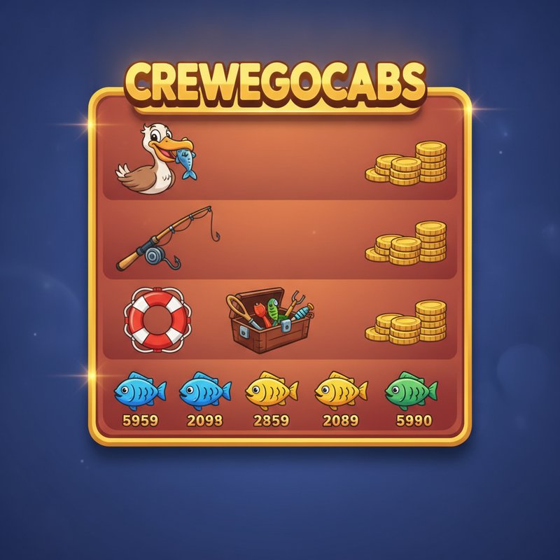 Fishin Frenzy paytable displaying pelican, fishing rod, life preserver and tackle box symbol payouts